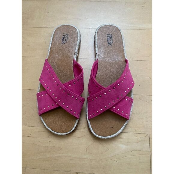 Nordstrom Rack "Phoebe" BNWOT espadrille slide sandal size 7.5 NEW pink studded - Picture 2 of 6